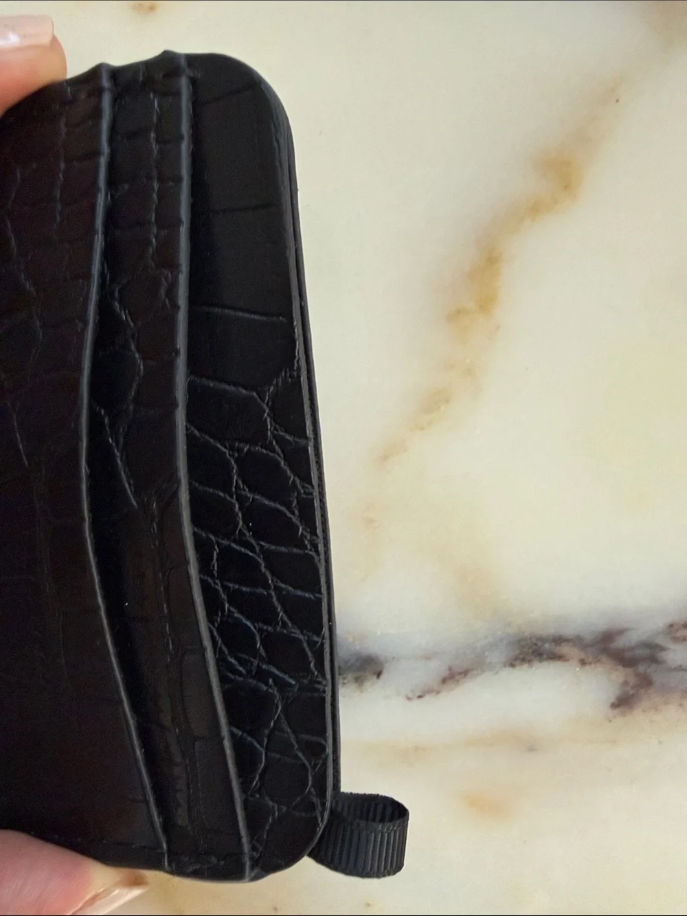 Mango Black Croc-Embossed Card Wallet with Gold MNG Logo